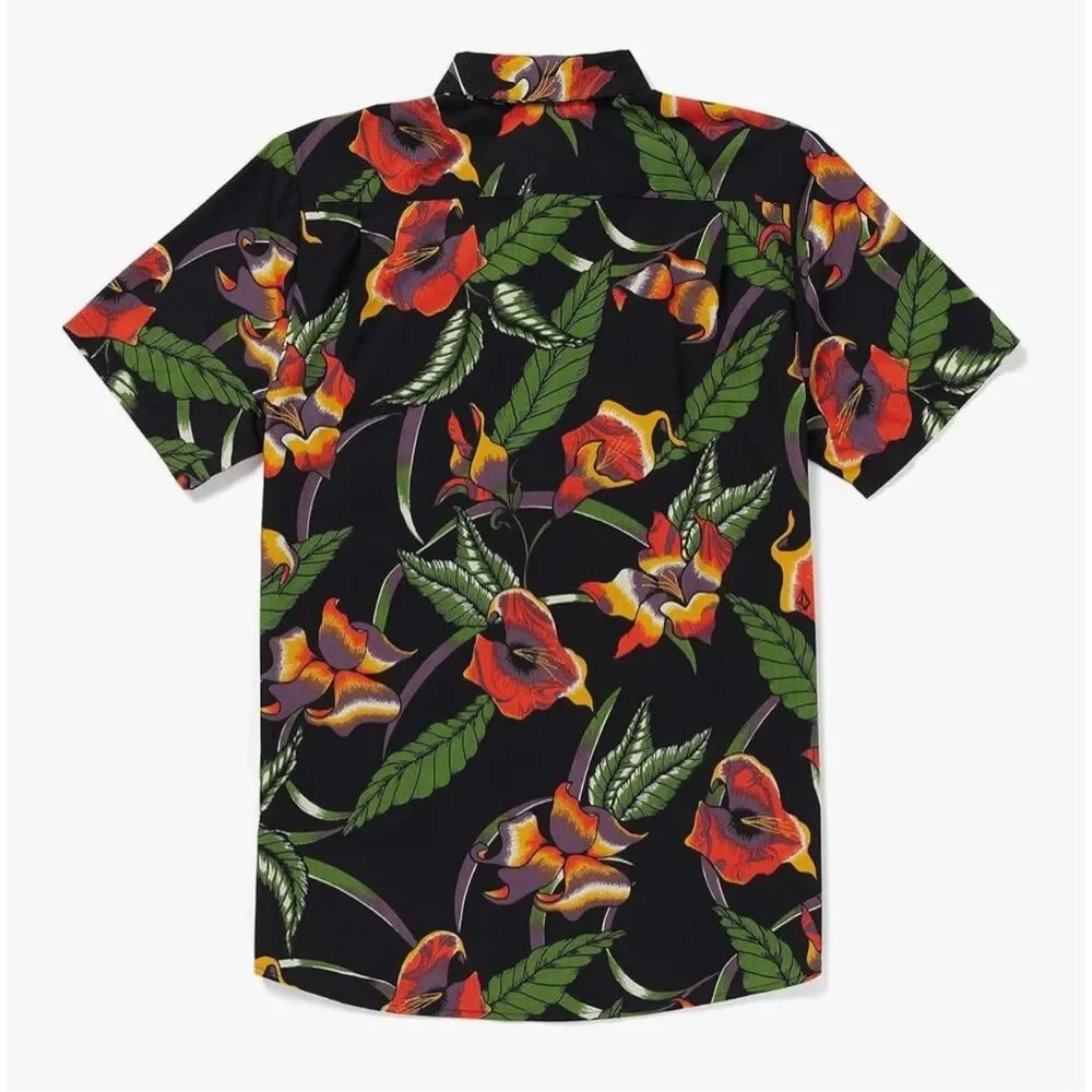 Volcom NWT Varkala Floral Woven Short Sleeve Button Down Shirt Black XL_3